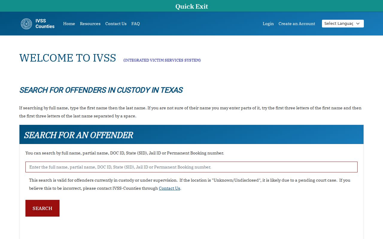 Medina County arrest custody status search through IVSS