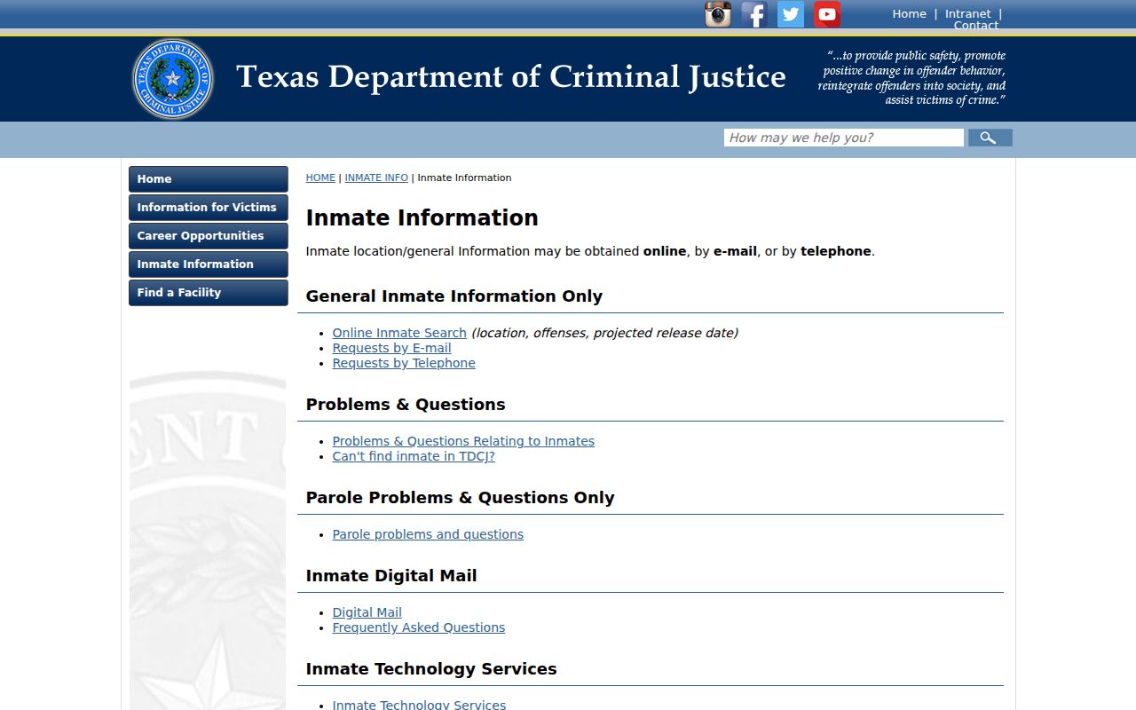 TDCJ offender information for Medina County arrest and custody records
