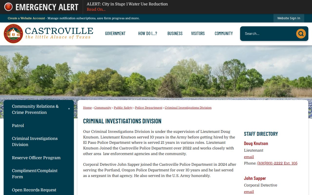 Castroville Medina County criminal history investigations division