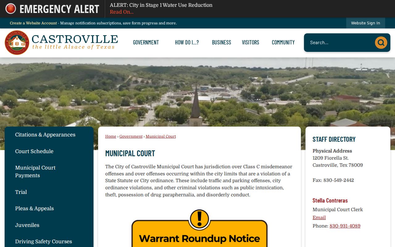 Castroville Medina County criminal history municipal court records