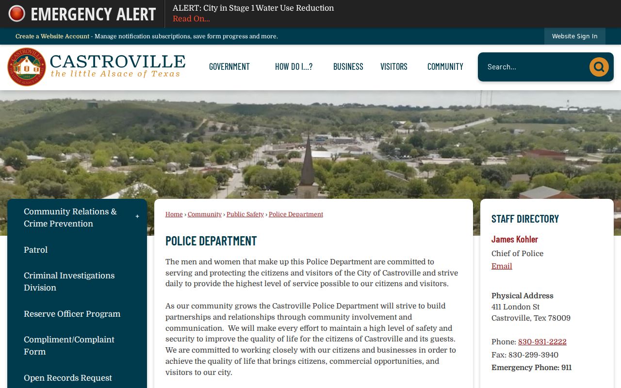 Castroville Medina County criminal history police department records