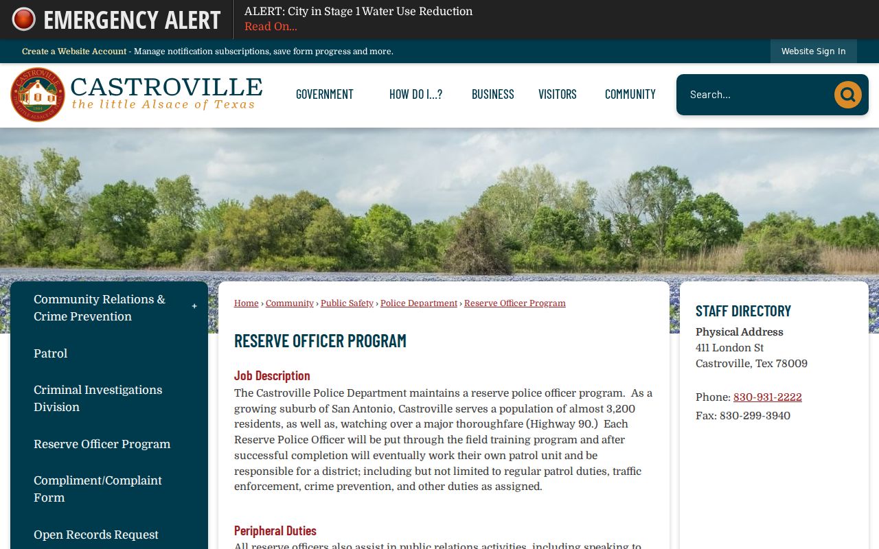 Castroville Medina County criminal history reserve police records