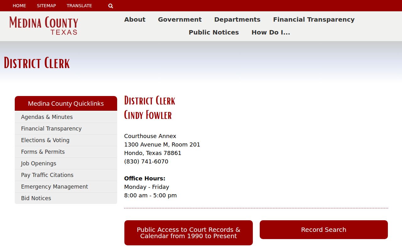 Medina County District Clerk criminal court case records