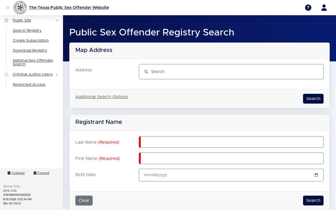 Medina County sex offender registry search controls on Texas DPS