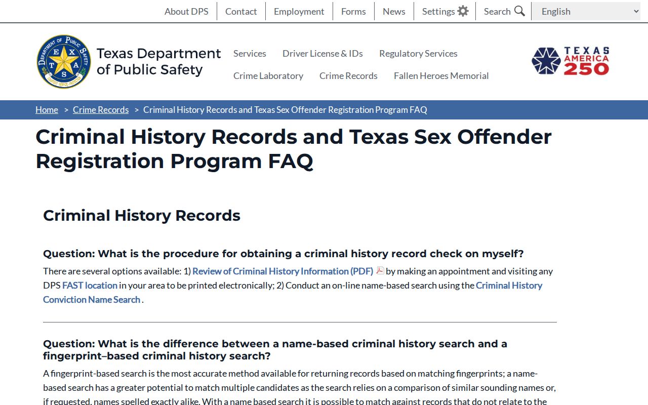 Texas DPS FAQ for Medina County sex offender registry profiles
